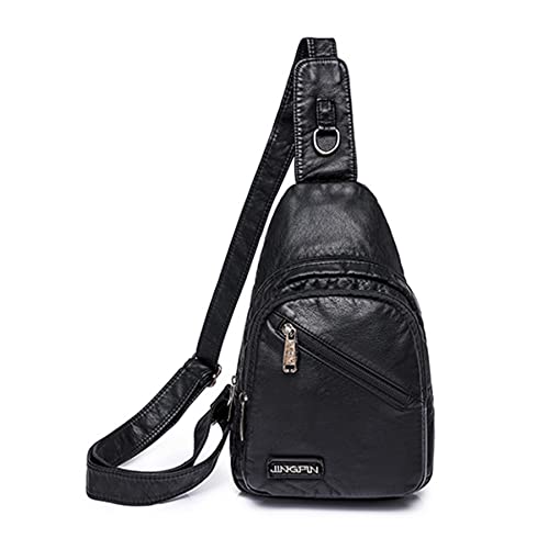 HBALDTEDC Zementnagel, Womens's Vintage Sling Bag Leather Chest Bags Crossbody Daypack Purse Shoulder Backpack Satchel Bag(Black) von HBALDTEDC