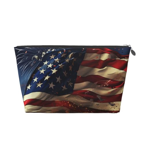 HCBPWVQA Make-up-Tasche aus Leder für Damen, Reise-Kulturbeutel, Flagge, Feuerwerk, Kosmetiktasche, große Make-up-Tasche mit Reißverschluss, silber, Einheitsgröße von HCBPWVQA