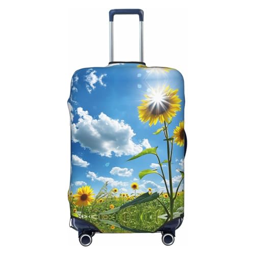 HCVXBSA Elastischer waschbarer Kofferschutz, blauer Himmel, weiße Wolken, Sonnenblumen, Gepäckabdeckung, Hülle für 45,7 - 81,3 cm Koffer, Reisezubehör, Schwarz, X-Large von HCVXBSA