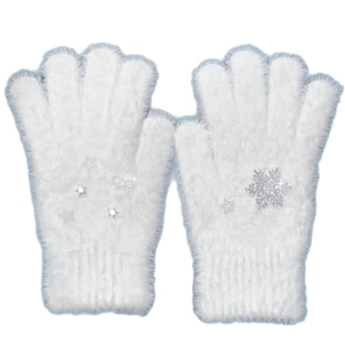 HDKEAN Mädchen-Handschuhe, Schneeflocken-Bildschirm, Touch-Handschuhe für Damen, warm, Vollfinger, kurze Handschuhe, Radfahren, Laufen, Handwärmer, Winterzubehör, kaltes Wetter von HDKEAN