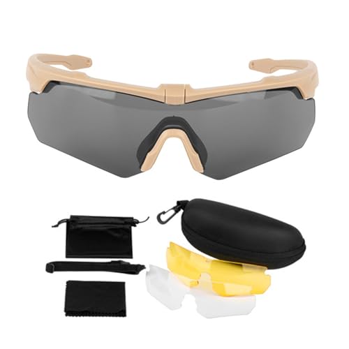HDKEAN Schutzbrille, taktische Brille mit 3 austauschbaren Gläsern, Schutzbrille für Radfahren, Augenschutz von HDKEAN