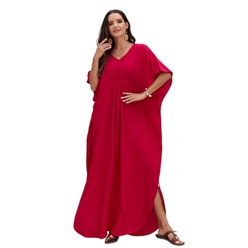 HDKEAN Strand-Kaftan-Kleid für Damen, kurzärmelig, Badeanzug, volle Länge, Kaftankleid, Badeanzug von HDKEAN