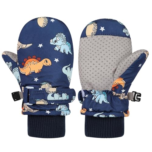 HDOYTXXM Kinder Winter Warme Schnee Handschuhe Kinder Ski Handschuhe Spritzwassergeschützte Fäustlinge Drucken Cartoon Dinosaurier Handschuhe Verdicken Thermische Handschuhe von HDOYTXXM