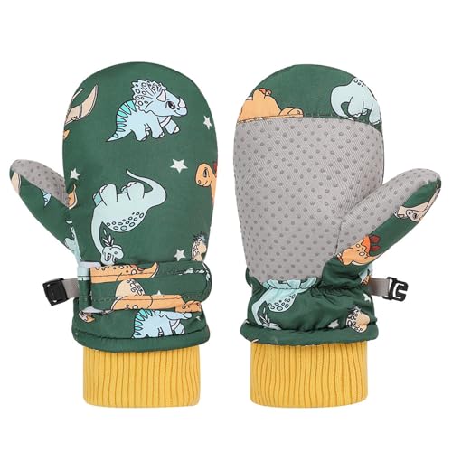 HDOYTXXM Kinder Winter Warme Schnee Handschuhe Kinder Ski Handschuhe Spritzwassergeschützte Fäustlinge Drucken Cartoon Dinosaurier Handschuhe Verdicken Thermische Handschuhe von HDOYTXXM