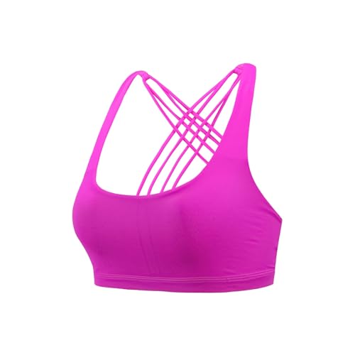 Sport-BHS für Damen,Sportunterwäsche für Damen,Sport BH Damen starker Halt,Sport-BH mit überkreuztem Rücken ohne Bügel, Fitness-Yoga-Sport-BH(Rosenrot,Small) von HDXQD