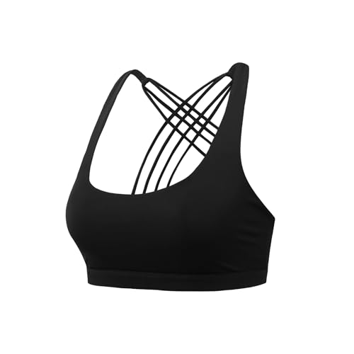 Sport-BHS für Damen,Sportunterwäsche für Damen,Sport BH Damen starker Halt,Sport-BH mit überkreuztem Rücken ohne Bügel, Fitness-Yoga-Sport-BH(Schwarz,X-Large) von HDXQD