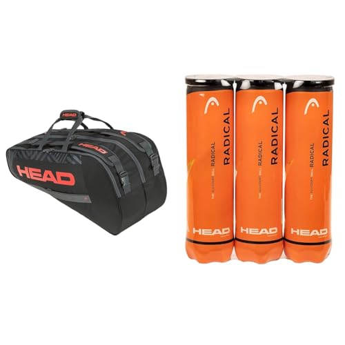 HEAD Base Racquet Bag Tennistasche, schwarz/orange, M & Radical Tennisball (3 x 4 Stück) Amazon Exclusive von HEAD