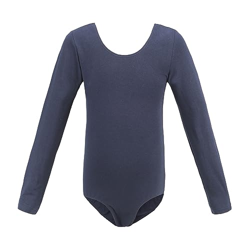 HEARTTOUCH Mädchen Turnbody Gymnastik Trikot Leotard Kinder Langarm Turnanzug Ballettanzug Einfarbig Trikotanzug Tanzkleidung (Marineblau,170) von HEARTTOUCH