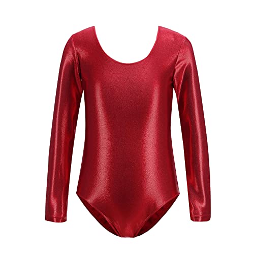 HEARTTOUCH Turnanzug Mädchen Langarm Gymnastik Turn-Leotards Glänzend Turntrikot Balletttrikot Klassisch Ballet Yoga Trikotbody Gymnastikanzug (Rot,140) von HEARTTOUCH