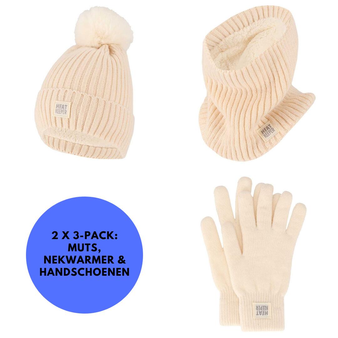 Duroplastische Damen – Handschuhe/Mütze/Halswärmer – 2er-Pack – Off White – von HEAT KEEPER