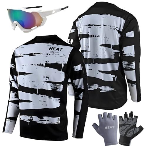 Radfahren Jersey Herren Mountainbike Motocross Jersey Langarm MTB T-Shirt,Shirt Downhill Fahrrad Jersey Schnelltrocknend, Fahhradtrikot MTB Rennrad Trikot, Downhill-Trikot BMX (XL,TYP-1) von HEATPOWEOK