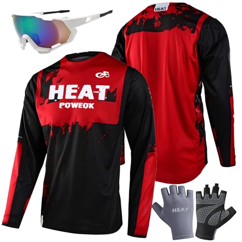 Radfahren Jersey Herren Mountainbike Motocross Jersey Langarm MTB T-Shirt,Shirt Downhill Fahrrad Jersey Schnelltrocknend, MX Enduro Motorrad BMX (5XL,TYP-10) von HEATPOWEOK