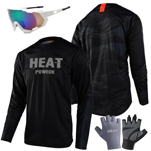 Radfahren Jersey Herren Mountainbike Motocross Jersey Langarm MTB T-Shirt,Shirt Downhill Fahrrad Jersey Schnelltrocknend, MX Enduro Motorrad BMX (M,TYP-2) von HEATPOWEOK