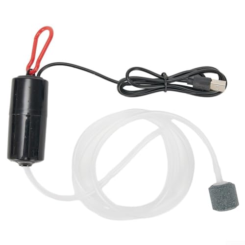 HEBEOT Aquarium-Luftpumpe, USB-betriebene Mini-Aquarium-Sauerstoffpumpe, stummes Luftkompressor-Belüfter, Luftschlauchlänge 100 cm (schwarz) von HEBEOT