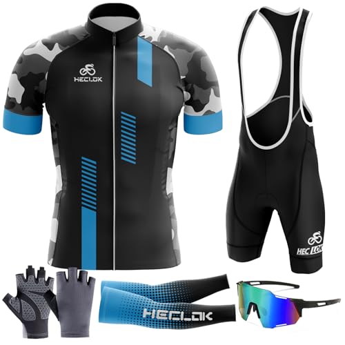 Herren Kurzarm Fahrrad Trikot Set,2024 neu Radtrikot Set Herren Kurzarm mit Atmungsaktiv Schnell Trocknend Radtrikot Mit 9D Sitzpolster für MTB Rennrad Fahrradbekleidung Set (TYP-12,XS) von HECLOK