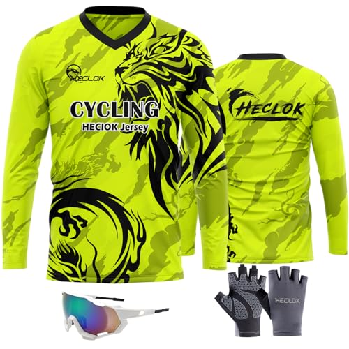 Herren Mountainbike MTB Top Langarm Atmungsaktiv Bequem Weich Feuchtigkeitstransport Radtrikot Enduro Motocross MTB T-Shirt,Shirt Downhill Fahrrad Jersey Schnelltrocknend (TYP-12,L) von HECLOK