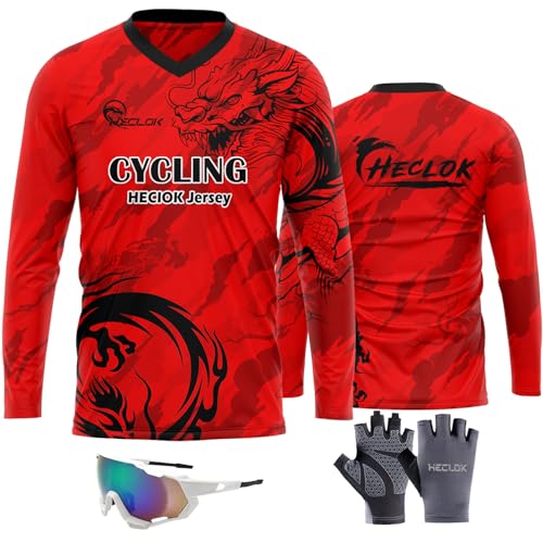 Herren Mountainbike MTB Top Langarm Atmungsaktiv Bequem Weich Feuchtigkeitstransport Radtrikot Enduro Motocross MTB T-Shirt,Shirt Downhill Fahrrad Jersey Schnelltrocknend (TYP-13,L) von HECLOK