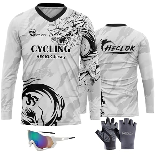 Herren Mountainbike MTB Top Langarm Atmungsaktiv Bequem Weich Feuchtigkeitstransport Radtrikot Enduro Motocross MTB T-Shirt,Shirt Downhill Fahrrad Jersey Schnelltrocknend (TYP-14,XS) von HECLOK