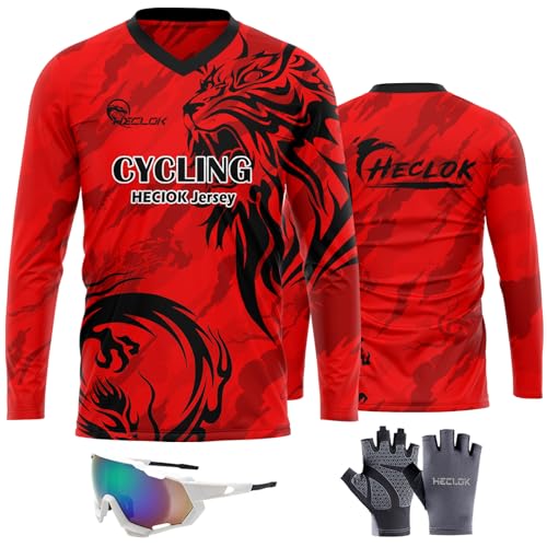 Herren Mountainbike MTB Top Langarm Atmungsaktiv Bequem Weich Feuchtigkeitstransport Radtrikot Enduro Motocross MTB T-Shirt,Shirt Downhill Fahrrad Jersey Schnelltrocknend (TYP-7,3XL) von HECLOK