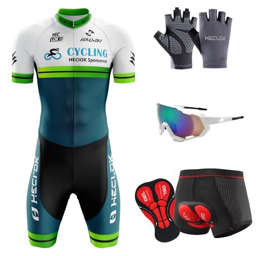 Herren Pro Fahrrad Skinsuit, Rennrad-Mountainbike Einteiler Trisuit Bike, Triathlon Anzug＋Fahrrad Unterwäsche, Bike Boxer Größe Kurze, Radunterhose mit 5D Sitzpolster (TYP-6,S) von HECLOK