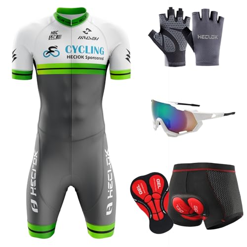 Herren Pro Fahrrad Skinsuit, Rennrad-Mountainbike Einteiler Trisuit Bike, Triathlon Anzug＋Fahrrad Unterwäsche, Bike Boxer Größe Kurze, Radunterhose mit 5D Sitzpolster (TYP-8,S) von HECLOK