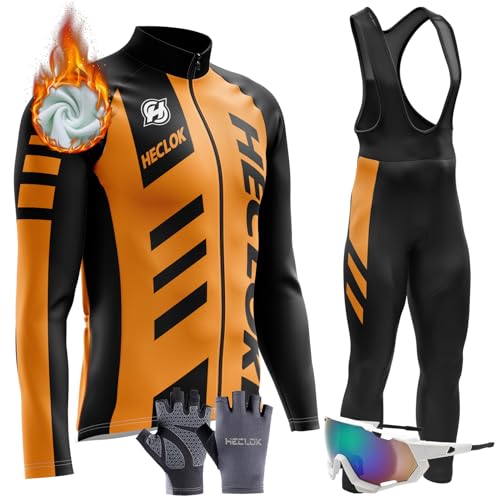 Herren Radsportanzüge mit Thermofleecefutter Herbst/Winter Langarmtrikot Winter Radtrikot Set Radfahren Kleidung Langärmeliges Fahrradtrikot Fahrradhose mit Gel Pad 9D (TYP-5,XS) von HECLOK