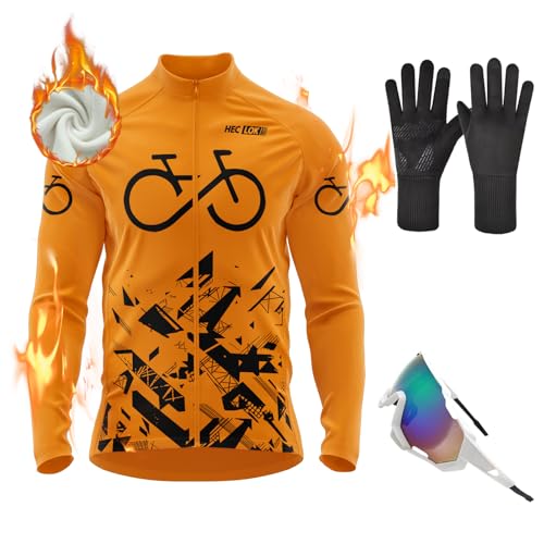 Herren Winter Fahrradtrikot Langarm Thermo Funktions Radtrikot Warm Fleece, Langarm Fahrrad Shirt, Herren Radtrikot, Fahrradbekleidung Radshirt für Männer, MTB Thermo Trikot (TYP-10,L) von HECLOK