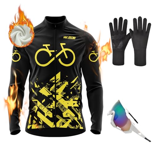 Herren Winter Fahrradtrikot Langarm Thermo Funktions Radtrikot Warm Fleece, Langarm Fahrrad Shirt, Herren Radtrikot, Fahrradbekleidung Radshirt für Männer, MTB Thermo Trikot (TYP-5,L) von HECLOK