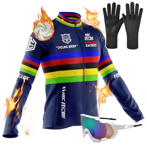 Herren Winter Fahrradtrikot Langarm Thermo Funktions Radtrikot Warm Fleece, Langarm Fahrrad Shirt, MTB Thermo Trikot, Herren Radtrikot, Fahrradbekleidung Radshirt für Männer (TYP-5,3XL) von HECLOK