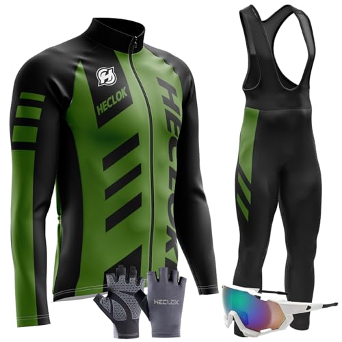 Radtrikot Set Herren Langarm Rennrad Trikot Rennrad Bekleidung MTB Fahrrad Anzug Trägerhose mit Gel Gepolstert Frühling Sommer Herbst Trikot Fahrradbekleidung Set (TYP-3,L) von HECLOK