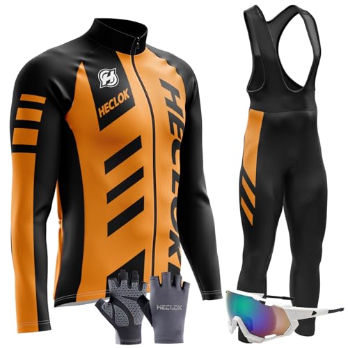 Radtrikot Set Herren Langarm Rennrad Trikot Rennrad Bekleidung MTB Fahrrad Anzug Trägerhose mit Gel Gepolstert Frühling Sommer Herbst Trikot Fahrradbekleidung Set (TYP-5,M) von HECLOK