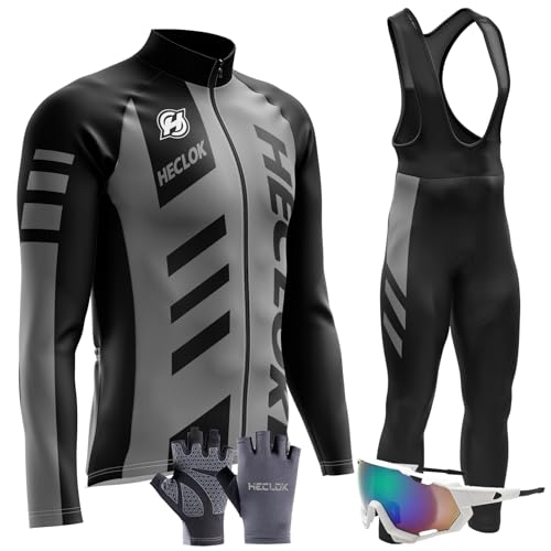 Radtrikot Set Herren Langarm Rennrad Trikot Rennrad Bekleidung MTB Fahrrad Anzug Trägerhose mit Gel Gepolstert Frühling Sommer Herbst Trikot Fahrradbekleidung Set (TYP-8,XL) von HECLOK