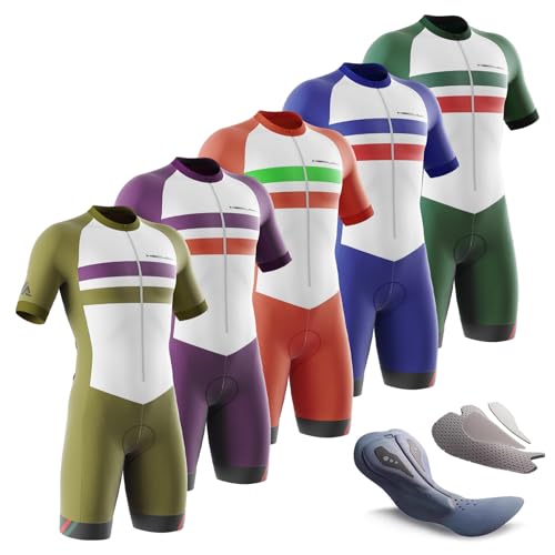 Triathlon Anzug Herren Radsportanzug gepolstert einteilig Trisuit Bike Top Short Trisuit Einteiler für WettkampfGeeignet zum Laufen, Radfahren, Schwimmen,Einteiliges Radtrikot (Blau,3XL) von HECLOK