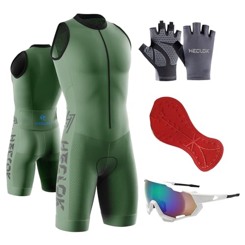 Triathlon-Anzug für Herren, Triathlon Anzug Herren, Herren Fahrrad SkinsuitRadsportanzug gepolstert einteilig Trisuit Trisuit Einteiler für Wettkampf Run, Cycle, Swim (TYP-5,4XL) von HECLOK