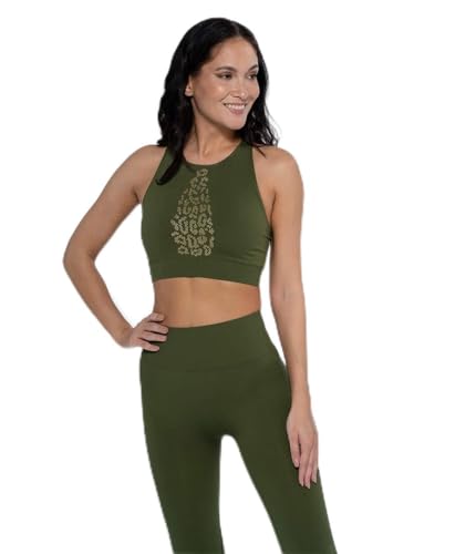 HECVS|#HEART and SOUL Damen Top Riviera Leo-Green Bush Sport-BH mit kreuzten Trägern auf dem Rücken und gemustertem Muster aus goldenen Nieten, Damen, 0919035RL1989-M/L, grün, M/L HECVS|#HEART and SOUL Damen Top Riviera Leo-Green Bush Sport-BH mit kreuzten Trägern auf dem Rücken und gemustertem Muster aus goldenen Nieten, Damen, 0919035RL1989-M/L, grün, M/L von HECVS|#HEART and SOUL