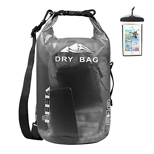 HEETA Dry Bag Wasserdichter Packsack 5L/10L/20L Wasserdicht Taschen mit Handytasche und Gurte für Boot und Kajak, Angeln, Rafting, Schwimmen(Schwarz) -5L von HEETA