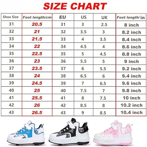 Schuhe mit Rädern für Kinder, Kinder Rollschuhe Schuhe mit 4 Rädern, Trainer einziehbar 2-in-1 Multifunktions-Rollschuhe, Outdoor-Laufschuhe, Skate-Schuhe, Sportschuhe,Rosa,40 von HEFAM