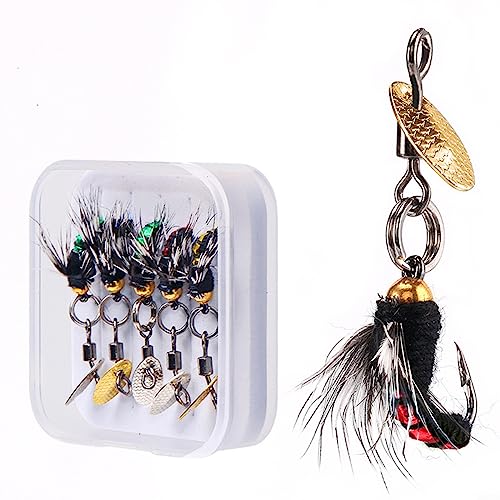 Realistische Fliegen Fliegenfischen Haken, 5 Stück Künstliche Köder Insektenköder mit Haken, Trockenfliegen Set Fliegenfischen Zubehör Kit Mit Koffer Box Für Angeln Barsch, Lachs, Forelle Realistische Fliegen Fliegenfischen Haken, 5 Stück Künstliche Köder Insektenköder mit Haken, Trockenfliegen Set Fliegenfischen Zubehör Kit Mit Koffer Box Für Angeln Barsch, Lachs, Forelle von HEIBTENY