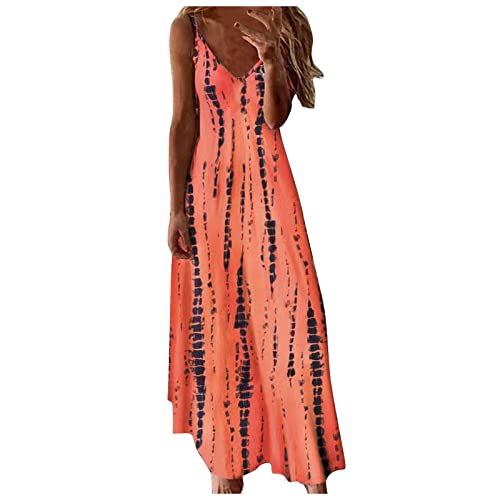 Sommerkleid Damen Leicht Lang Strandkleid Damen Lang Boho Sommerkleid Damen Trägerkleid Freizeitkleider Sommer Lang Maxikleid Sommer Boho Spaghettiträger Kleid Damen Lang Festliche Kleider Orange S von HEITUI