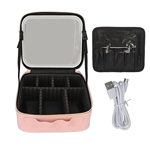 Rosa Reise-Make-up-Koffer mit Großem Beleuchtetem Spiegel, 3 Farben, LED-Helligkeit, Tragbarer Kosmetikkoffer, Professioneller Kosmetikkoffer-Organizer mit Verstellbaren von HELEVIA