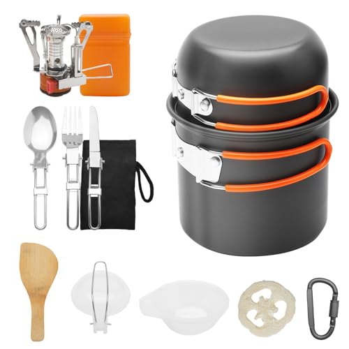 HENGBIRD Camping Geschirr Set, Campingkocher Set Faltbar Camping Kochgeschirr Set, Camping Kocher Set mit Edelstahl Besteck, Camping Töpfe für Gaskocher, Camping Kochset für Outdoor Picnick 1-2 Person HENGBIRD Camping Geschirr Set, Campingkocher Set Faltbar Camping Kochgeschirr Set, Camping Kocher Set mit Edelstahl Besteck, Camping Töpfe für Gaskocher, Camping Kochset für Outdoor Picnick 1-2 Person von HENGBIRD