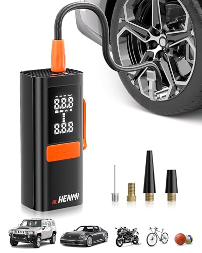 HENMI Elektrische Luftpumpe, Tragbare Akku Luftpumpe mit alle ventile 170PSI (11,7 Bar), 18000 mAh Fahrradpumpe Elektrisch mit Digitalanzeige Manometer für Fahrrad, E-Bike, Auto, Wohnmobil, Bälle HENMI Elektrische Luftpumpe, Tragbare Akku Luftpumpe mit alle ventile 170PSI (11,7 Bar), 18000 mAh Fahrradpumpe Elektrisch mit Digitalanzeige Manometer für Fahrrad, E-Bike, Auto, Wohnmobil, Bälle von HENMI