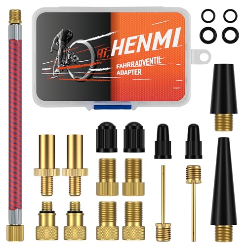HENMI Fahrradventil Adapter Set, Alle Ventiladapter Fahrrad, Autoventil Adapter und französisches Ventil Adapter mit Sortierbox, Luftpumpe Adapter, Ballnadel und Kompressor Ventiladapter HENMI Fahrradventil Adapter Set, Alle Ventiladapter Fahrrad, Autoventil Adapter und französisches Ventil Adapter mit Sortierbox, Luftpumpe Adapter, Ballnadel und Kompressor Ventiladapter von HENMI