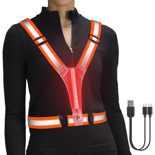 HENMI LED Wiederaufladbare USB Lauflicht,Reflektoren Laufweste,Verstellbarer Elastische LED Leuchtweste für Radfahren oder Wandern Joggen Laufen Running-Orange HENMI LED Wiederaufladbare USB Lauflicht,Reflektoren Laufweste,Verstellbarer Elastische LED Leuchtweste für Radfahren oder Wandern Joggen Laufen Running-Orange von HENMI