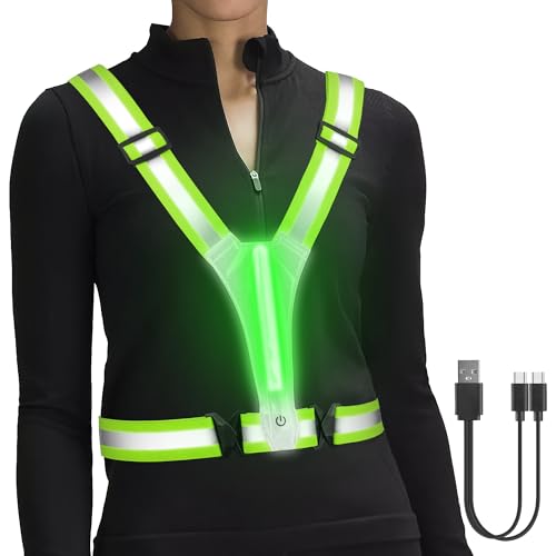 HENMI LED Wiederaufladbare USB Lauflicht,Reflektoren Laufweste,Verstellbarer Elastische LED Leuchtweste für Radfahren oder Wandern Joggen Laufen Running-Grün HENMI LED Wiederaufladbare USB Lauflicht,Reflektoren Laufweste,Verstellbarer Elastische LED Leuchtweste für Radfahren oder Wandern Joggen Laufen Running-Grün von HENMI