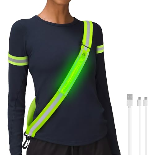 HENMI Lauflicht Joggen mit Reflektoren Gürtel,(mit 2 Stück Reflektorbänder) LED Wiederaufladbare USB Verstellbarer Lauflicht,für Radfahren oder Wandern Joggen Laufen Running Outdoor Sports-Grün HENMI Lauflicht Joggen mit Reflektoren Gürtel,(mit 2 Stück Reflektorbänder) LED Wiederaufladbare USB Verstellbarer Lauflicht,für Radfahren oder Wandern Joggen Laufen Running Outdoor Sports-Grün von HENMI