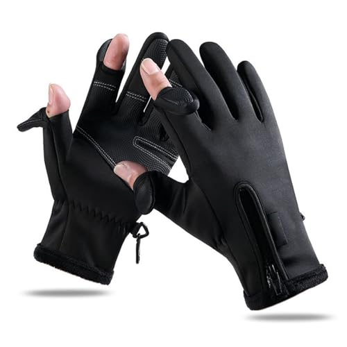 Angelhandschuhe, Winter Fahrrad Handschuhe Warm Gepolstert Verdickend Touchscreen 2 Geschnittene Finger wasserdichte Reithandschuhe Schwarz Motorrad Gloves Für Herren Damen Outdoor Kajakfahren Rudern Angelhandschuhe, Winter Fahrrad Handschuhe Warm Gepolstert Verdickend Touchscreen 2 Geschnittene Finger wasserdichte Reithandschuhe Schwarz Motorrad Gloves Für Herren Damen Outdoor Kajakfahren Rudern von HERCHR