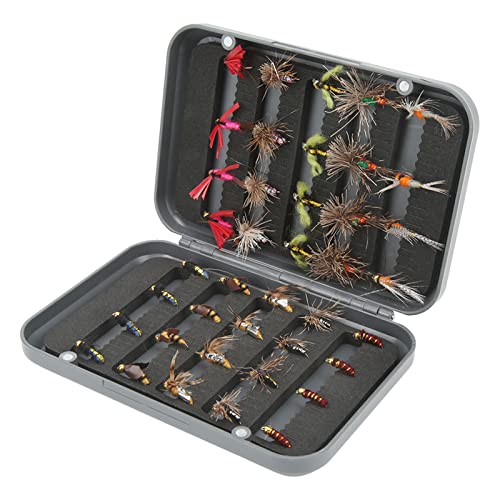 HERCHR Fliegenfischen-Fliegen-Set, Fliegensortiment, 40-teiliges Fliegenfischen-Set, Forellen-Angelköder Mit Wasserdichter Box, Forellen-Köder-Set, Barsch-Angelfliegen von HERCHR