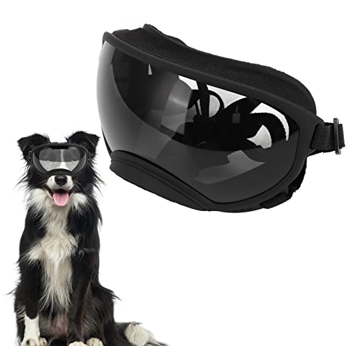 Hundebrille, Winddichte Hundesonnenbrille, Augenschutz Für Große Hunde, Mit Aufbewahrungstasche Und Brillenbox(Schwarze Halterung und graue Linse) von HERCHR