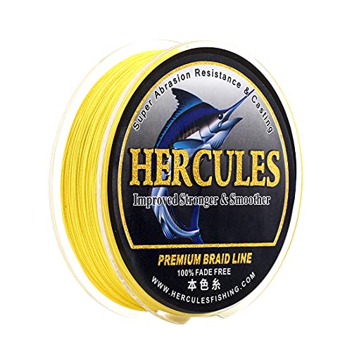 HERCULES Farbechte Geflochtene Angelschnur, 1000m PE Geflochtene Schnüre, 4 Stränge Multifile Angelschnur, 6lb Test für Salzwasser und Süßwasser, Gelb, 6lb, 1000m von HERCULES